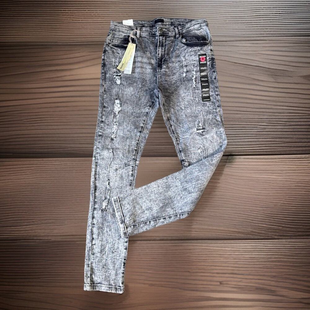NWT Reason Acid Wash Distressed Skinny Jeans Sz 34x32 Streetwear Grunge Punk